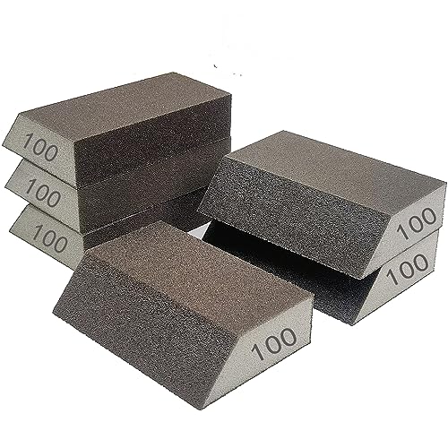 SACKORANGE 6 Pack Sanding Sponge 100 Grit Sanding Blocks Assortment Washable and Reusable for Wood Drywall Metal Home(100 Grit)