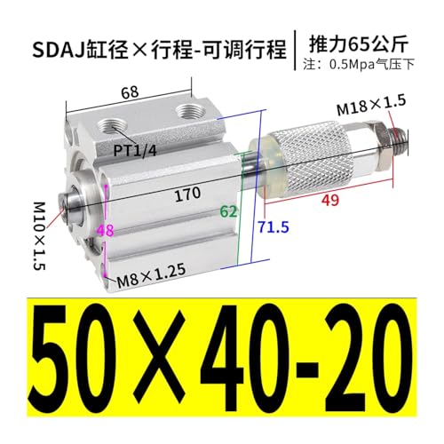 Vérin pneumatique à course réglable SDAJ50 compact et robuste - 3