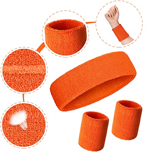 Image of Bememo 6 Pcs Neon Sports Sweatbands Set Sports Competitions Sweatbands 2 Headband 4 Wristbands Breathable Terry Cloth Athletic Bands for Team Soccer Spirit 80s Costumes Cosplay