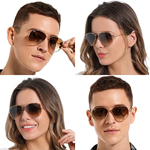 Classic Aviator Style Sunglasses For Men Women 100% UV400 Protection Brown Gradient Glass Lenses Gold Metal Frame2