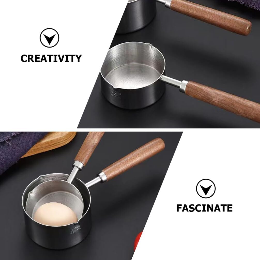 Alipis Small Stainless Steel Sauce Pan with Wooden Handle Compact 1 Cup Mini Oil Pot for Heating Oil and Cooking Sauces Dual Pour Spouts Ergonomic Anti-Scald Kitchen Tool 8.25X3.34X1.97 Inches