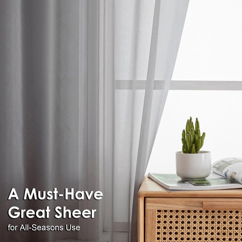 Image of OVZME Charcoal Grey Sheer Curtains 90 Inches Long 2 Panels - Soft Light Filtering Window Sheer Panels for Living Room /Bedroom, Top Dual Rod Pocket, 1 Pair, Each 42Wx90L Inches