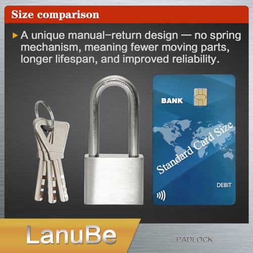 Image of Lanube 304 Stainless Steel Keyed Alike Marine Padlocks for Outdoor use, 1-9 /16 inch Wide Body, Stainless Steel Body Long Shackle, Pack of 2