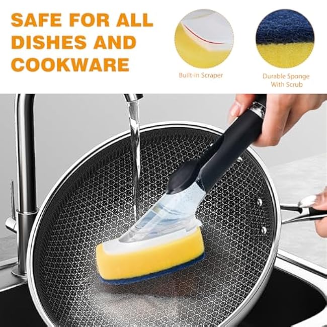 Sponge Brush Refills for OXO Soap Dispensing Dish Brush - 4 Pack Dish Cleaning Soap Dispensing Head Replacement for Scrubber