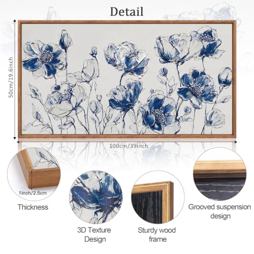 Image of CHDITB 3D Blue White Chinoiserie Floral Wall Art, Vintage Botanical Decor