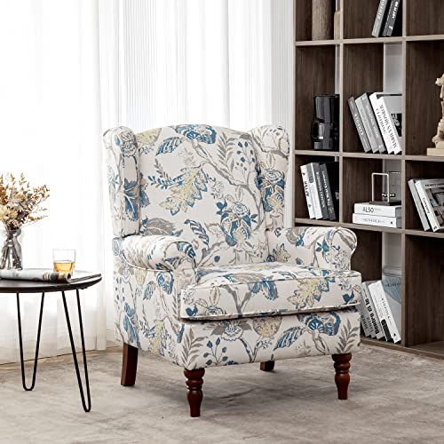 Mellcom RBU-01 Floral Accent Chair, High Back Upholstered Armchair With Solid Legs, Leisure Single Sofa Chair For Living Room thumb #5