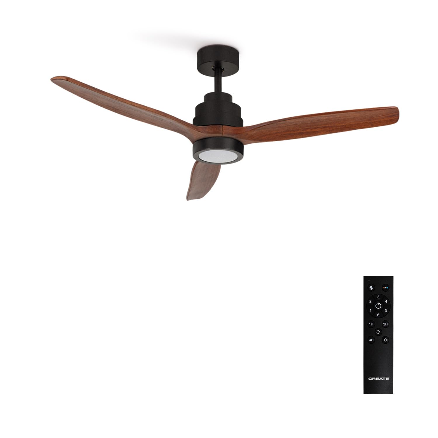 CREATE / WINDSTYLANCE DC/Ceiling fan with black light dark wood blades with control/40W, silent, Ø132 cm, 6 speeds, timer, summer-winter, double height, DC motor