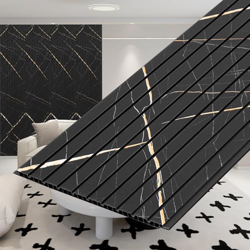 Image of Plantex Louvers Panel for Wall /PVC Wall Panel /3d Panel for Interior Decor /Eco-Friendly Fluted Panel for Walls /- Pack of 7, Covers - 70 Sq. Ft (Black Gold Marble-12 Inch x 10 Ft)