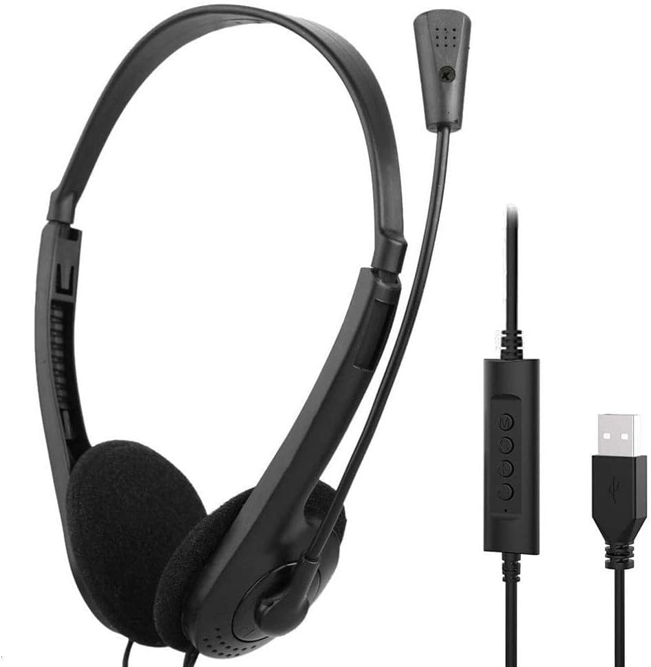 USB PC Headsets with Microphone Noise Cancelling Mic & Audio Controls, Wired Stereo Computer