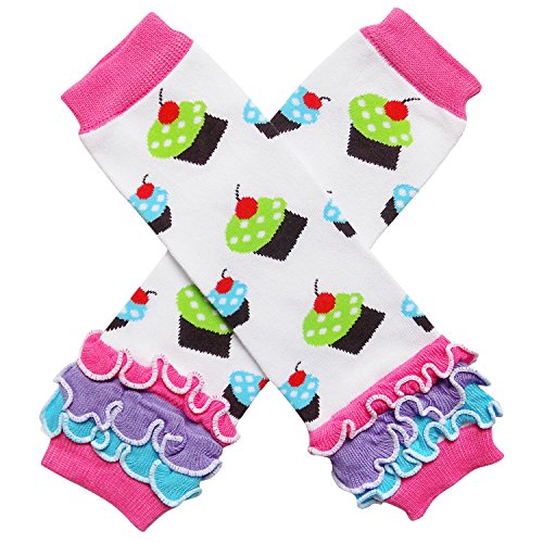 So Sydney Baby Toddler Little Girl Ruffle Bottom Polka Dot & Stripe Leg Warmers (Ruffle Birthday Cupcake)