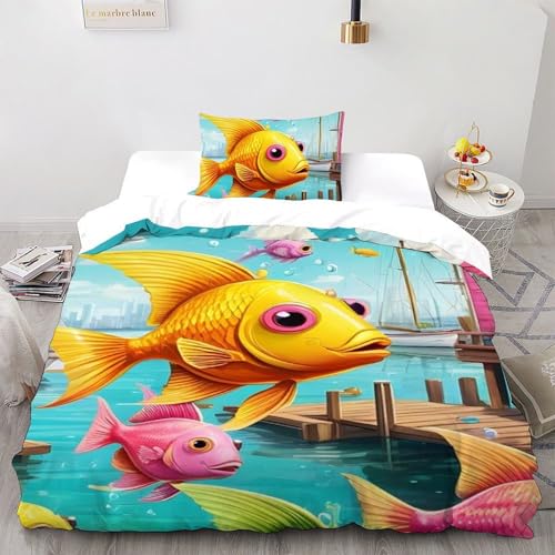 Housse de couette poisson coloré avec impression 3D en microfibre