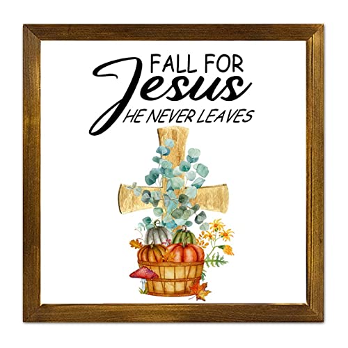 Plaque en bois encadrée Fall for Jesus de haute qualité, art mural d'automne