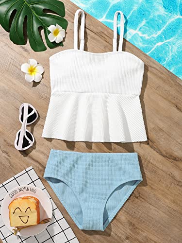Image of QJQ Girl's 2 Piece High Waisted Swimsuits Ruffle Waffle Bathing Suit Summer Cute Bikini Sets
