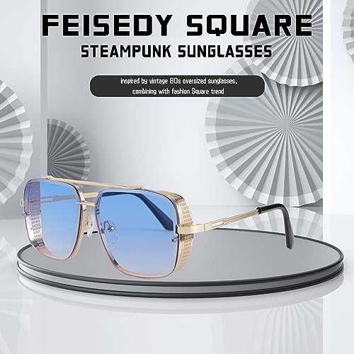 Image of FEISEDY Sunglasses Mens Women Vintage Pilot Square Trendy Metal Steampunk Fishing Driving Sun Glasses B2894