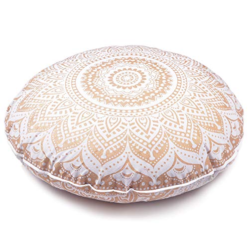 Gdonline Indian Mandala Cotton Handmade Gold Ombre Round Floor Pillow Ethnic Round Floor Cushion Case Art Ombre Mandala Yoga Mat 32X32 Round #TOP12