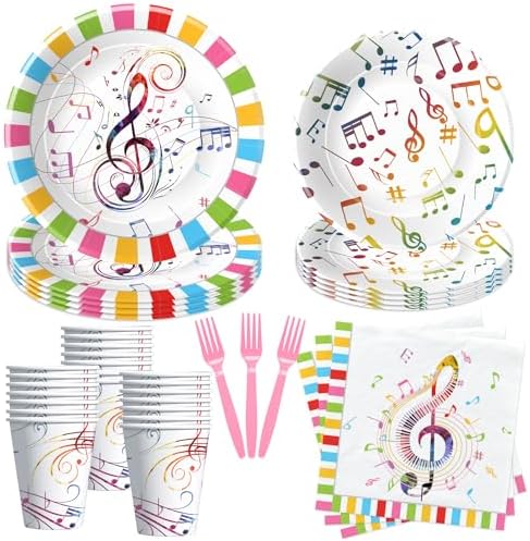 Xenorik Music Theme Party Decorations Dinnerware, Music Notes Party Supplies, Plate, Cup, Napkin, Fork, Colorful Music Social Media Theme Birthday & Baby Shower Decorations Tableware | Serve 24
