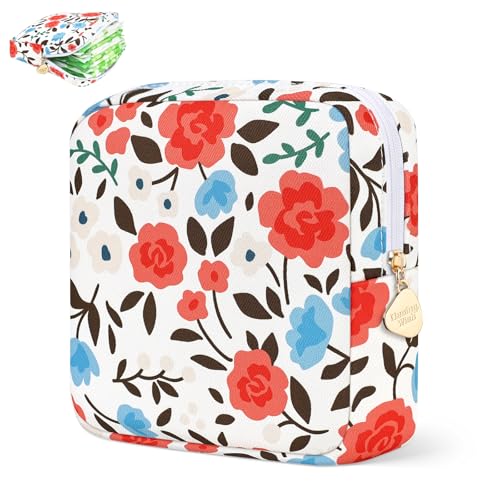 Image of Sanitary Pad Storage Bag Portable Period Bag for Teen Pads /Sanitary Napkins /Small Tampons, Sanitary Napkin Storage Bag First Period Gifts for Teen Girls (Rose Garden)