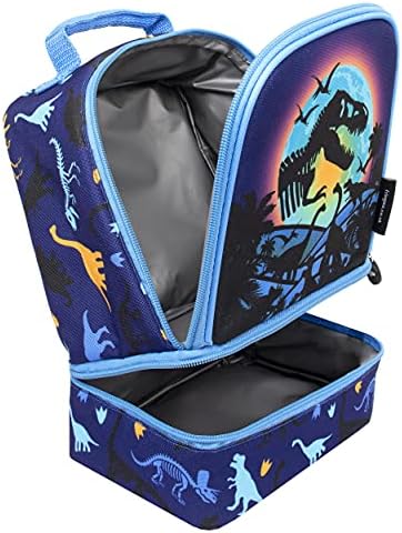 Fringoo - Double Decker Lunch Bag - Dinosaur Design - Lunch Bag for Kids - Lunch Bag with Compartment - Dinosaur Lunch Box, Great School Lunch Bag - Fully Insulated