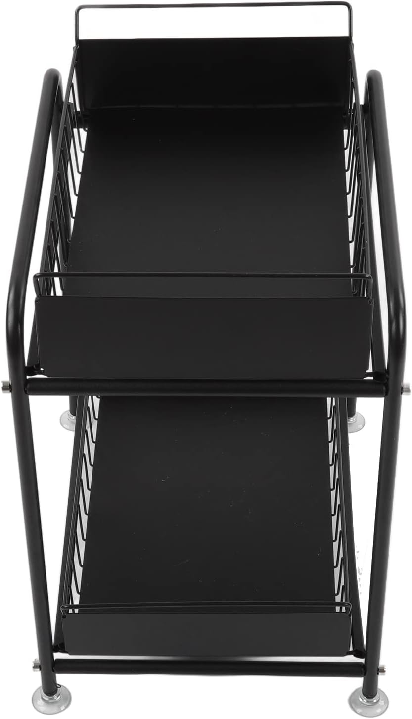 plplaaoo Under Sink Cabinet Organizer 2 Tiers Pull Out Mesh Basket with Sliding Drawer for Kitchen Bathroom Countertop Cabinet Durable Iron Black