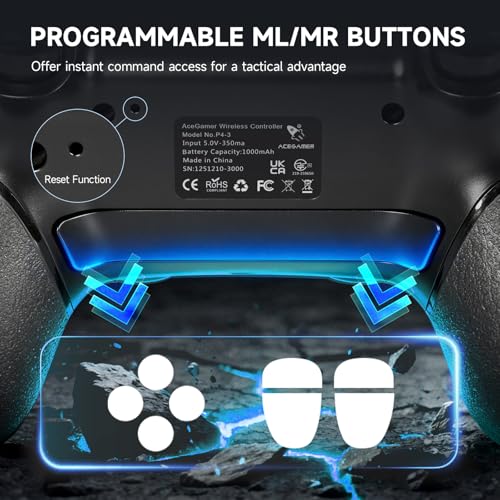 Image of AceGamer 2 Pack for PS4 Controller, Hall Effect Joysticks & Programmable Back Buttons, Wireless Controller for PS4 /Pro /Slim /PC, RGB Light /Turbo /Vibration /Motion /3.5mm Audio Jack!