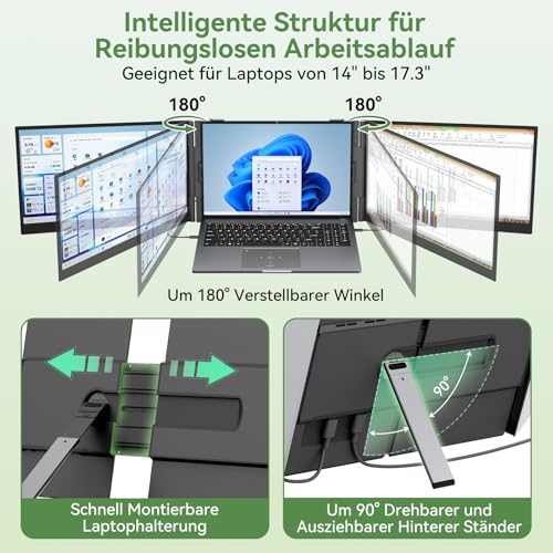 Blackview DCM8 Laptop Bildschirm Erweiterung 15,6", 100% sRGB 1200P FHD, Ultradünn Niedriges Blaulicht Triple Monitor Arbeit mit 13,3" -17,3" Laptops Kompatibel mit Mac Windows Chrome(1Kg) – Bild 7