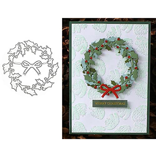 Hinana Holly Leaves Wreath Metal Die Cuts, Bow Leaf Round Circle Christmas Cutting Dies Cut Stencils For Diy Scrapbooking Photo Decorative Embossing Paper Dies For Scrapbooking Card Making #TOP2