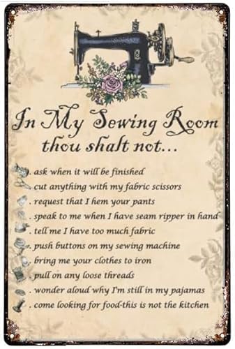Ensound A8 6"X8" Vintage Wall Decor Rule In My Sewing Room Thou Shalt Not Guide Sewing Room For Home Bar Cafe Farm Store Garage Or Club