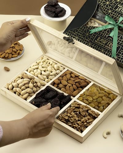 Image of HyperFoods Rakhi Gift Box Wooden Gifting Box Pack of 6 Dry Fruits Gift Pack
