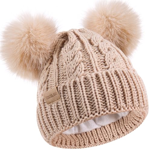 Kids Winter Beanie Children’s Warm Knitted Fleece Lined Ski Pom-Pom Warm Knit Hat for Boys & Girls 3-9 Years