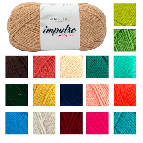 Image of WOAFashions Impulse Hand Knitting & Crochet Yarn, Premium Acrylic, 4 : Medium (Dark Beige) (4x100gms / 14.1oz)