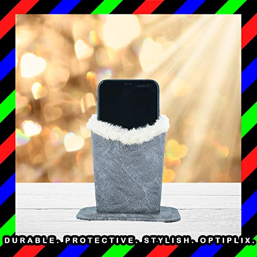 Plush Lined Eyeglass Holder Stand | Glasses Holder Case For Desk And Night Stand | Safely Protects And Stores Eyewear, iPhones And Supplies | Grey