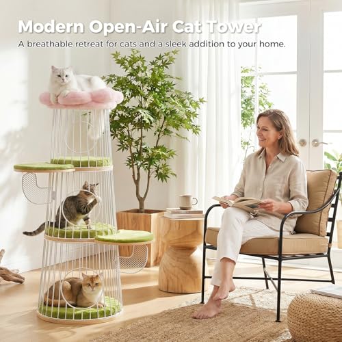 Árbol moderno para gatos cactus 44.5" verde con 3 condominios miniatura 3