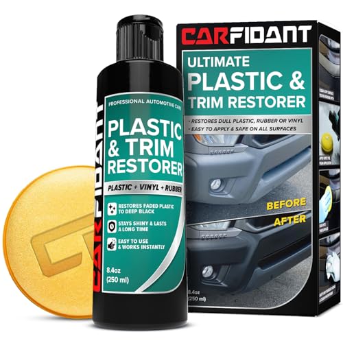 Carfidant Plastic Restorer for Cars – Refreshes Faded Plastic, Vinyl & Rubber Trim with Polish for Deep Shine – Protects Against UV & Dirt – Black Exterior & Interior Care for Detailing - 8.4 fl. Oz.