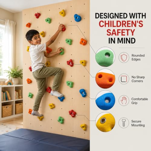 Image of Hop N Play 10 Pcs Adventure Wall Climbing Holds for Kids and Adult, Indoor and Outdoor Play Set Use (Multicolour) with Installation Kit, Loading Capacity 200 Kgs