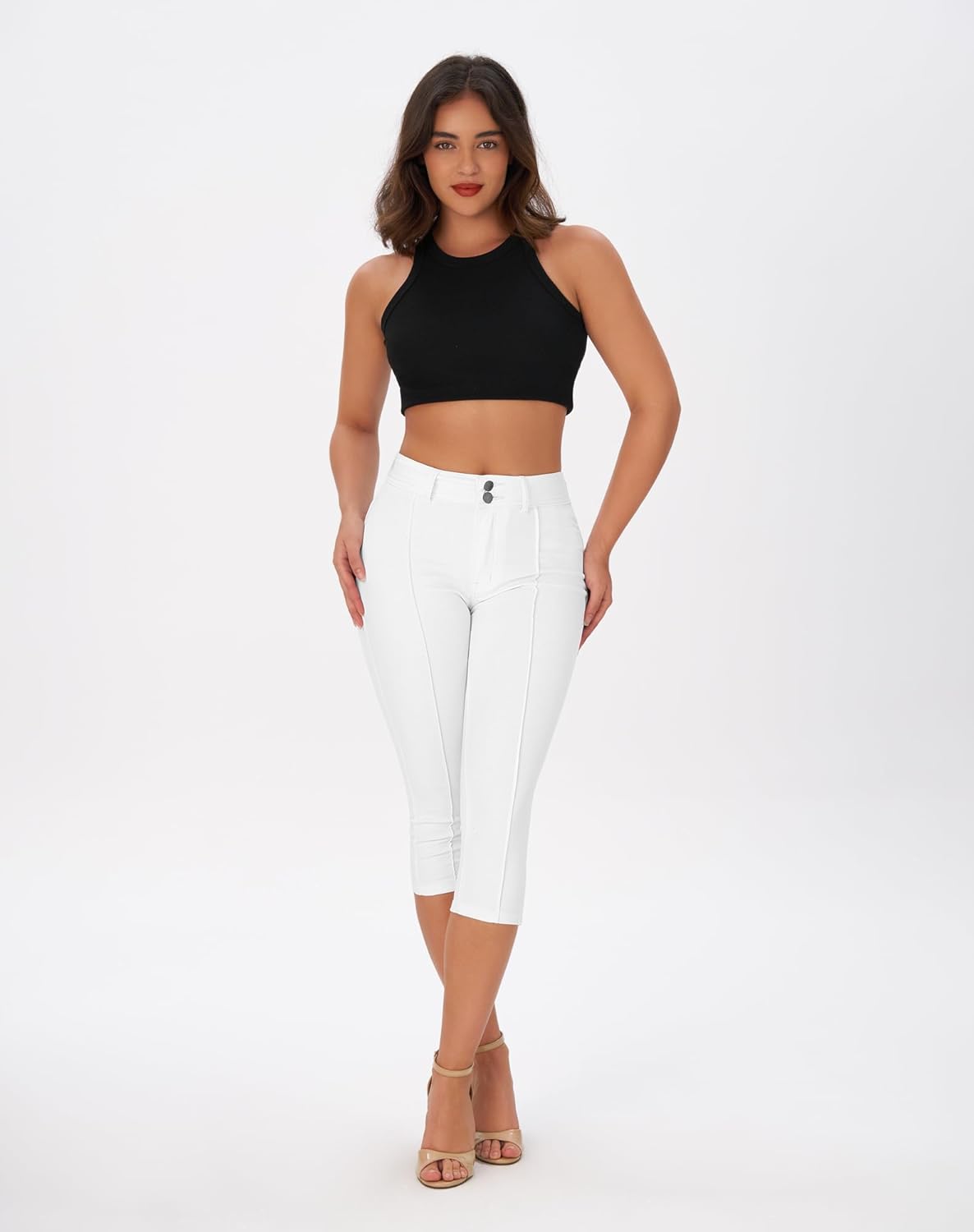 roswear Women’s Capri Pants Trendy Mid Rise Skinny Stretchy Front Seam Denim Jeans - Image 7