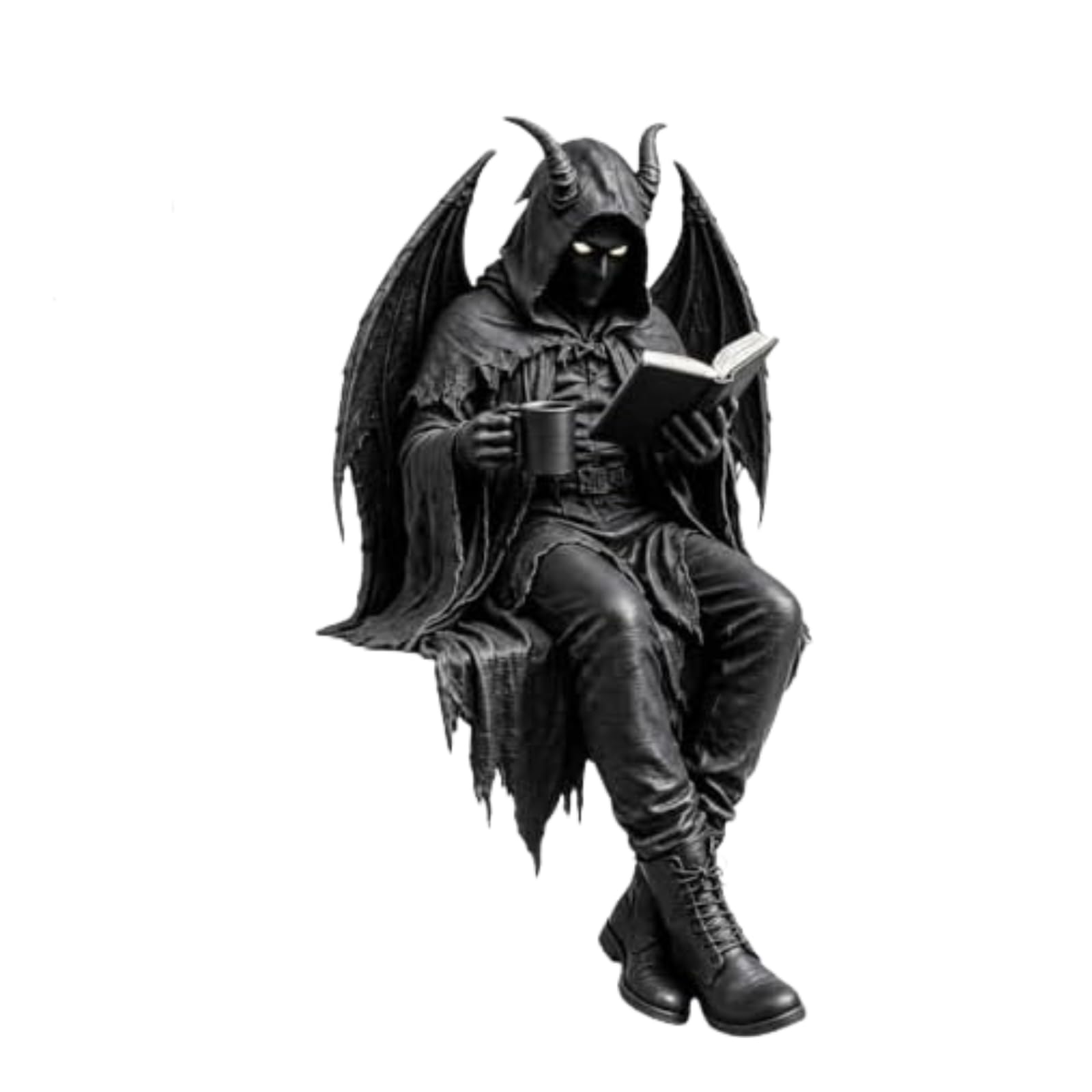 maykawe Gothic Dark Fantasy Figure,Gothic Reaper Statue,Resin Hooded Book Reader Figurine,Hand-Sculpted Dark Fantasy Decor for Shelf Desk Bedroom Study