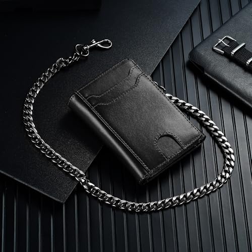 Genuine Leather Wallet Chains for Men: Wallet Chain with Card Holder - RFID Trifold Wallets with Anti Theft Chain - Gifts for Father Husband for Birthday Anniversary3