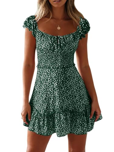 Image of YOBECHO Womens Summer Sexy Sweetheart Collar Printed Ruffle Mini Dress