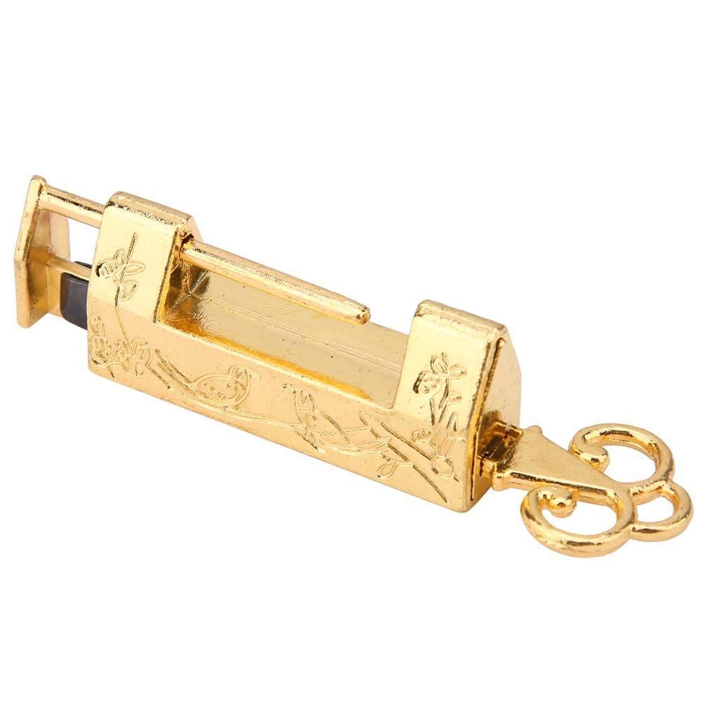 Vintage Furniture Padlock, Traditional Chinese Magpie Flowers Design, Small Lock with Key, Gold