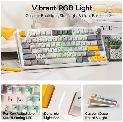EPOMAKER TH80 V2 75% Wireless Mechanical Gaming Keyboard, 8000mAh & 2.4G/BT, Mac Modifier, RGB Backlit & Side Light, Programmable Keys & Knob, Creamy Keyboard for Mac/PC (White, Creamy Jade) - 3