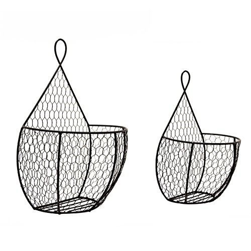 J Miles CO It's Useful. Hanging Display Storage Baskets - Wall Hanging Units for Flowers, Fruits and Veggies, Decorations, and More (Black, 1 Large 1 Small)