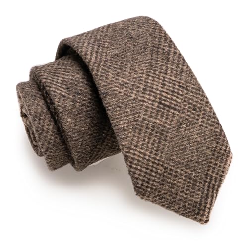 JEMYGINS 2.4" Cotton Necktie Brown Mens Cashmere Wool Skinny Tie (17)