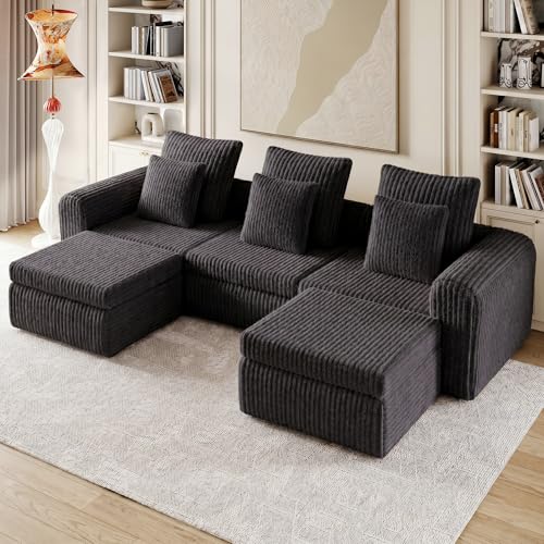 Image of Feonase Modular Sectional Sofa, Cloud Sectional Couch with Deep Seat, 106.3'Modern Modular U Shape Sofa Couch with Chaise, Upholstered Boneless Couches for Living Room Bedroom, Dark Grey