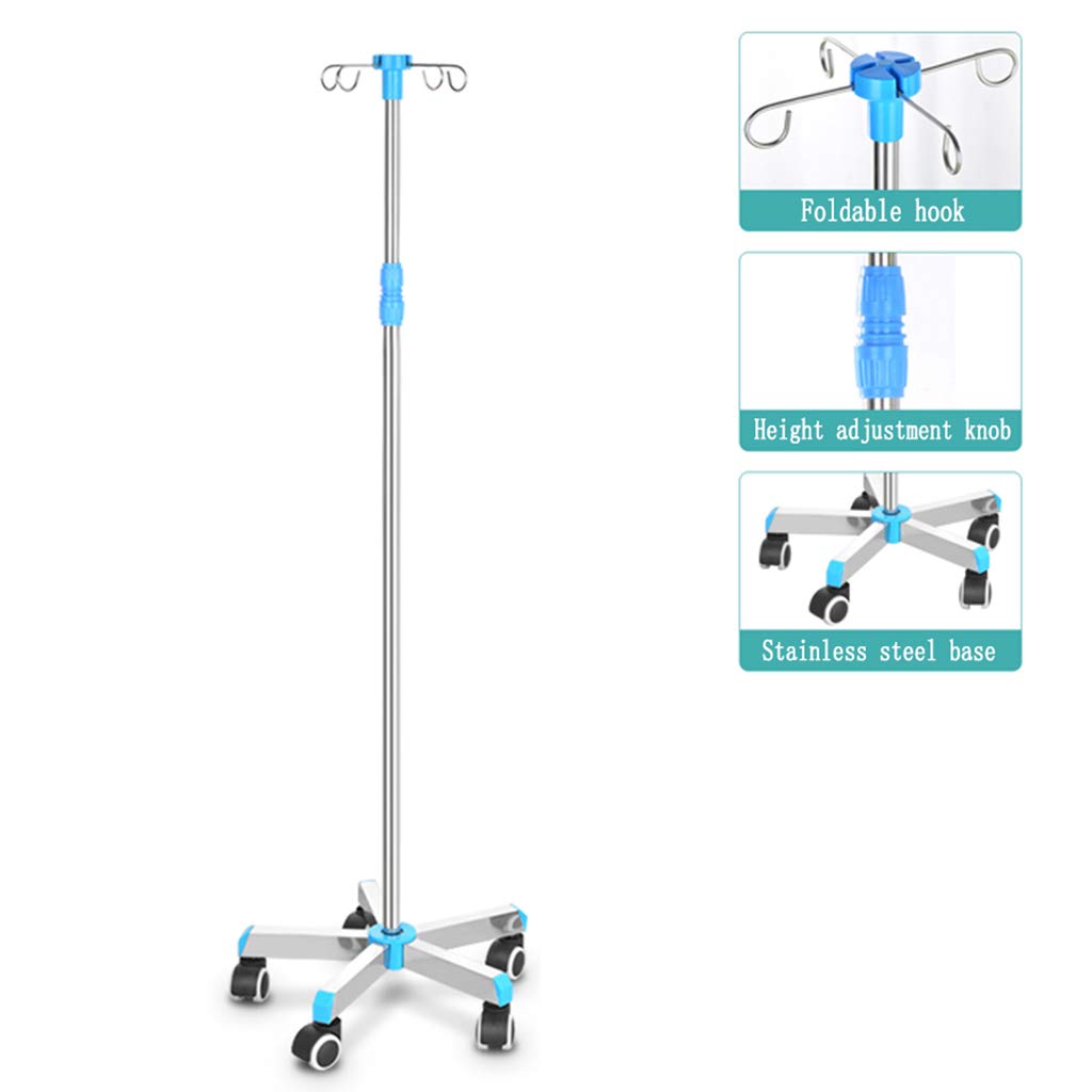 Buy Height Adjustable IV Pole Stand Portable Stainless Steel IV Pole