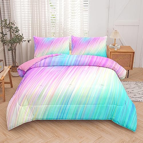 Bodhi Pink Twin Comforter Set, Tie Dye Kids Bedding Sets - 2PCS Rainbow Bedding Set with Pillowcase
