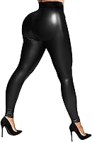 Buauty Women's High Waisted Faux Leather Leggings - Tummy Control Stretch PU Pleather Pants for Yoga & Parties