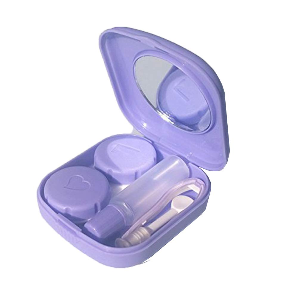 Mini Square Contact Lens Case Box Travel Kit Easy Carry Mirror Container Purple