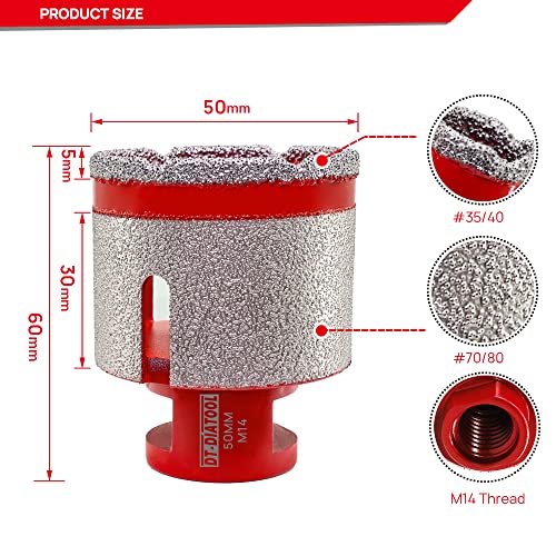DT-DIATOOL Diamond Core Drill Bit Finger Bit 50mm for Drilling Enlarging Holes of Porcelain Tile Marble Artificial Stone - Image 2