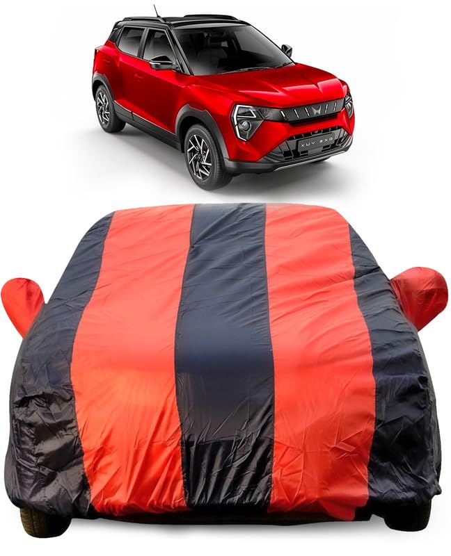 Image of Autofact Mahindra XUV 3xo Car Body Cover Triple-Stitched, Windproof with Buckle Belt, Elastic Hem, Uv Protection, Scratchproof & Dustproof, Soft Feather Fabric for All-Weather Protection (Red Navy)