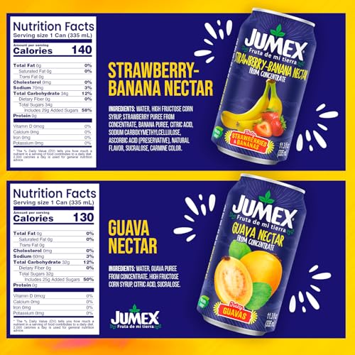 Image of Jumex Strawberry Banana & Guava Juice Nectar - Made with Fresh Fruit Puree - Tropical Fruit Juice Concentrate for Smoothie Mix, Cocktail Mixers, Kids Drinks & Beverages - 11.3oz, 12 Pack Canned Drinks